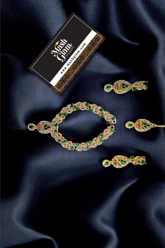 Artificial Gold & Emerald Jewelry Set